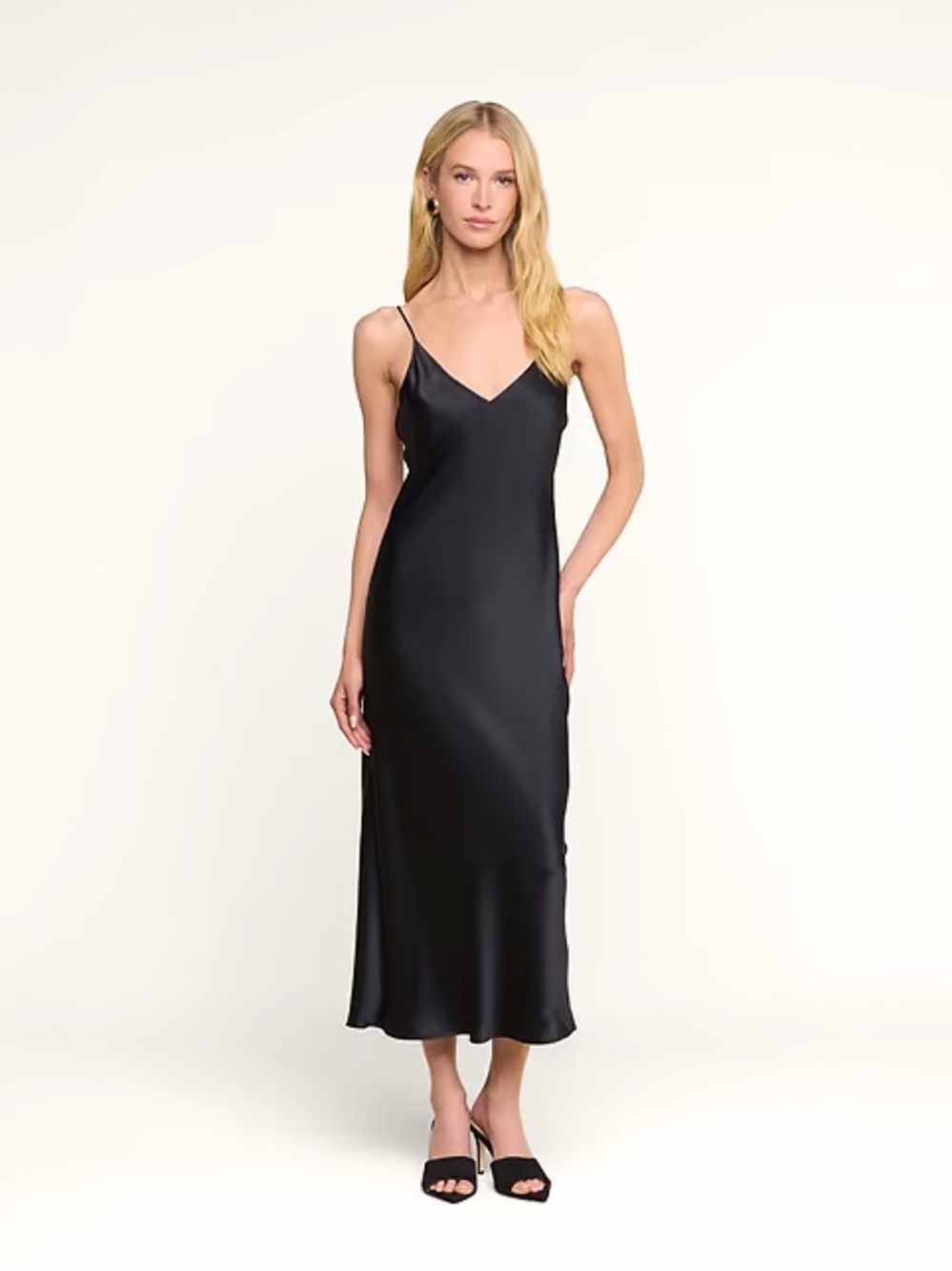 AllSaints Black Satin Slip Midi Dress
